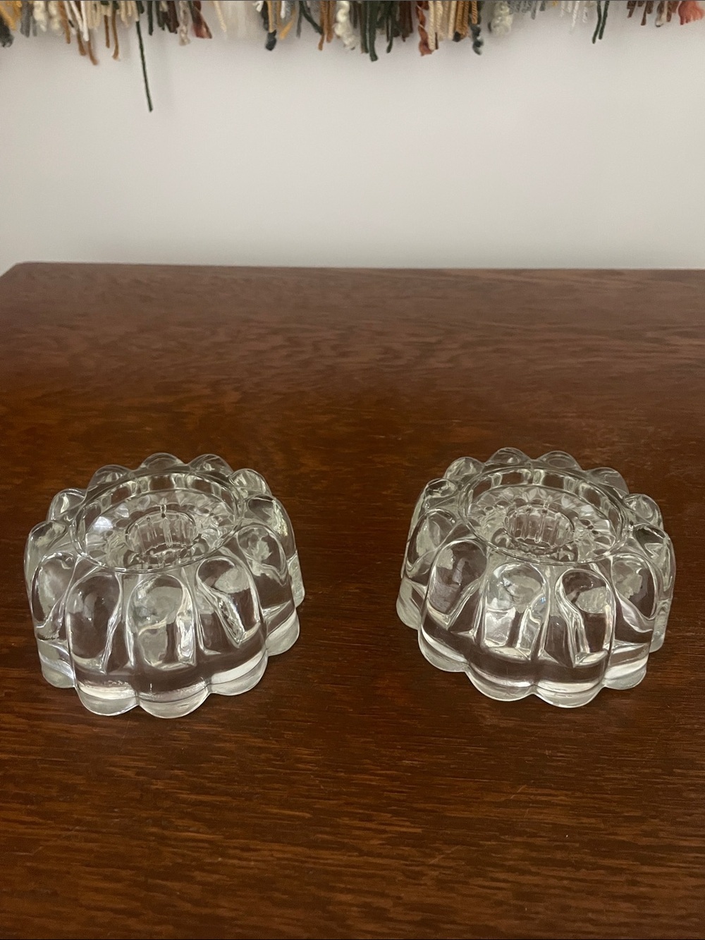 Clear Glass Flower Candle Holders - Pair